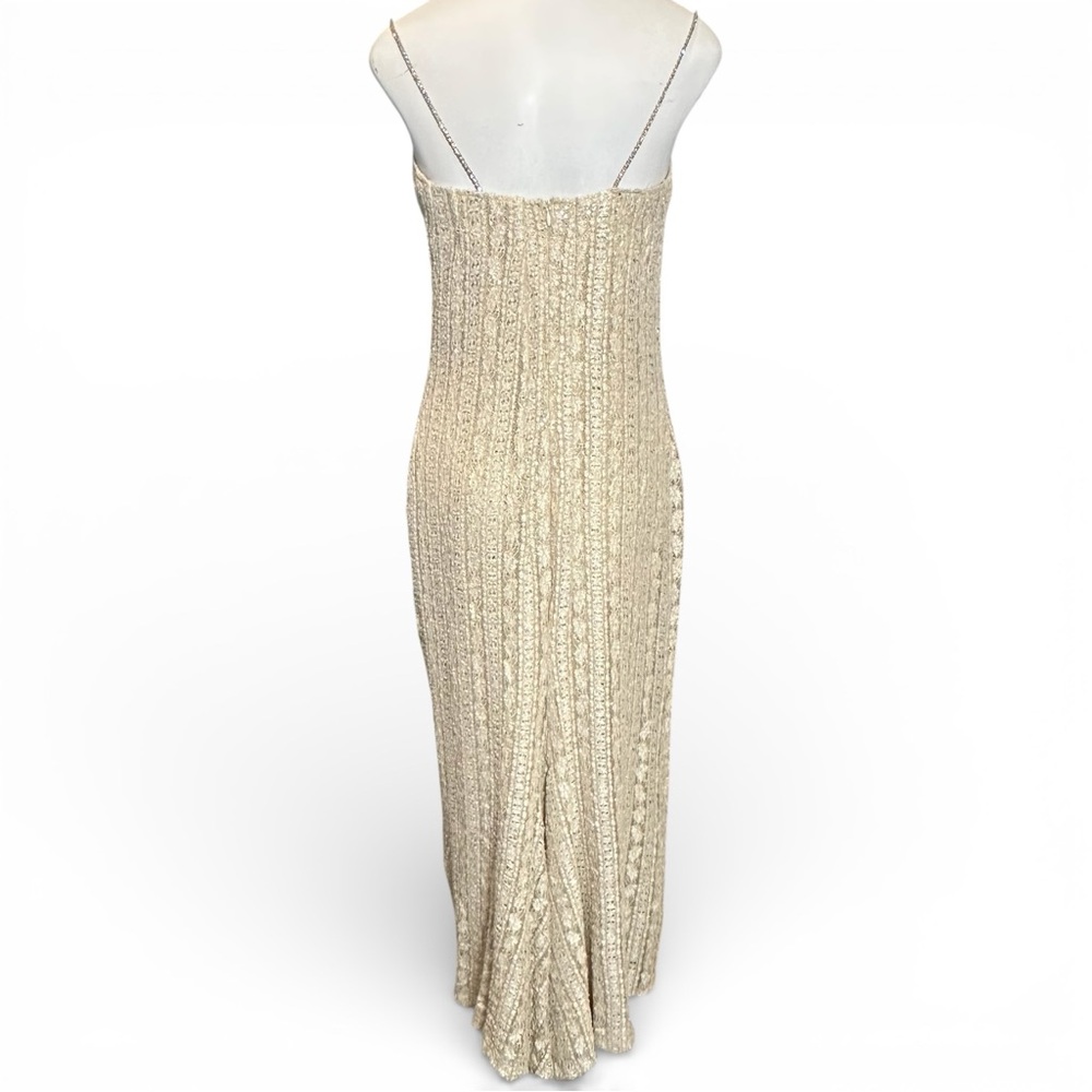 Jessica McClintock 14 Sequined Lace Maxi Dress Vintage 90s Evening Ivory Bridal - Picture 3 of 11